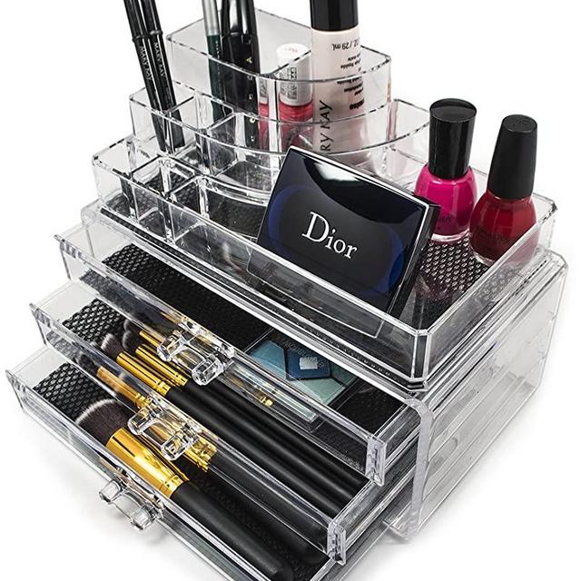 Sorbus Acrylic Cosmetics Makeup and Jewelry Storage Case Display- Includes Round Top Storage with 3 Large Drawers