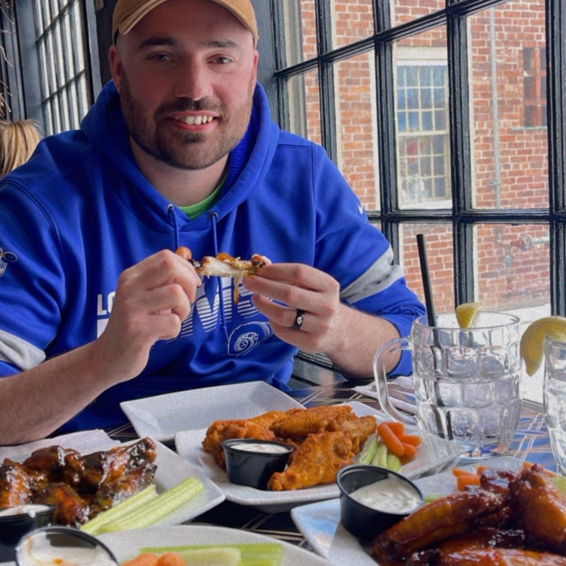Greg’s favorite food group- chicken wings.