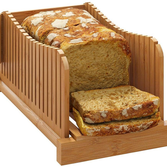 Bamboo Bread Slicer, Adjustable Bread Slicer Guide with 3 Thickness Size, Foldable Compact Chopping Cutting Board, Great for Homemade Bread, Cakes, Bagels