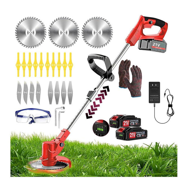 Electric Weed Wacker 21V Cordless with Adjustable Pole, 4 in 1 Lightweight Weed Eater Brush Cutter with Battery and Charger, Grass Trimmer for Gardening and Yard Clearing Red