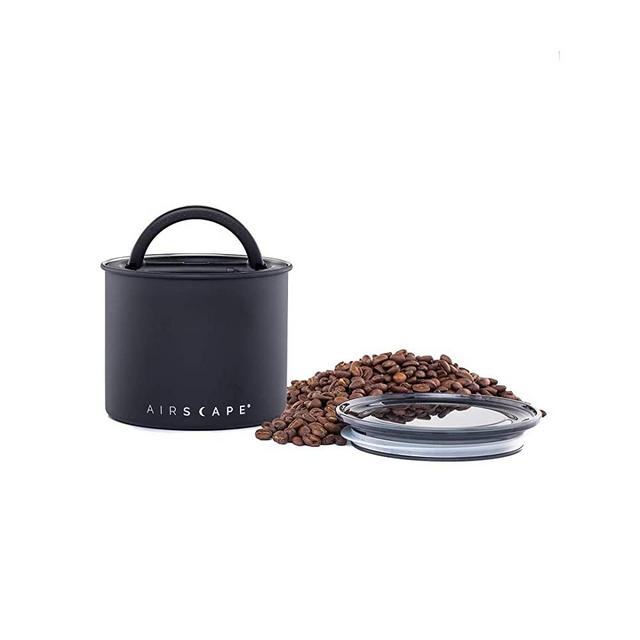Airscape Coffee and Food Storage Canister - Patented Airtight Lid Preserve Food Freshness, Stainless Steel Food Container, Matte Black, Small 4-Inch Can