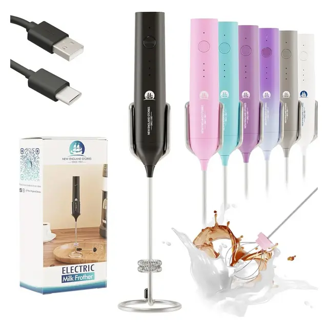 Rechargeable Milk Frother with 3 Speeds and 2-Layer Stainless Steel Whisk – Handheld Foam Maker for Coffee, Lattes, Matcha, Protein Shakes