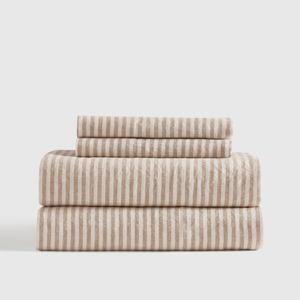 European Linen Sheet Set - King (Latte/White Stripe)