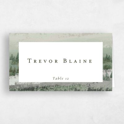 Green Winter Wedding Place Card - Rockford