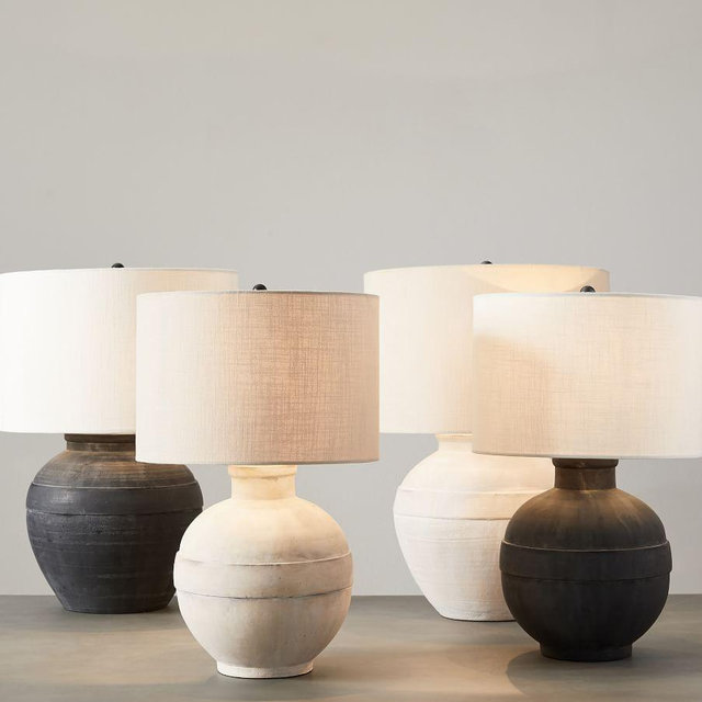 Faris Ceramic 16" Table Lamp, Matte Black Base with Medium SS Textured Gallery Shade