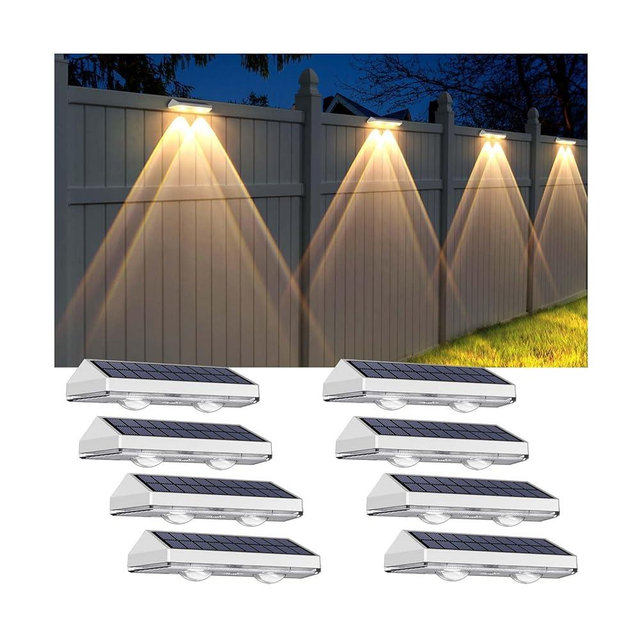 Solar Fence Lights Outdoor - 2700/4000/6000K 3 Modes, IP65 Waterproof Fence Solar Lights Outdoor, Fence Light Solar Powered for Patio Decor/Railing/Step and Wall - Unique Housewarming Gifts（8 Pack