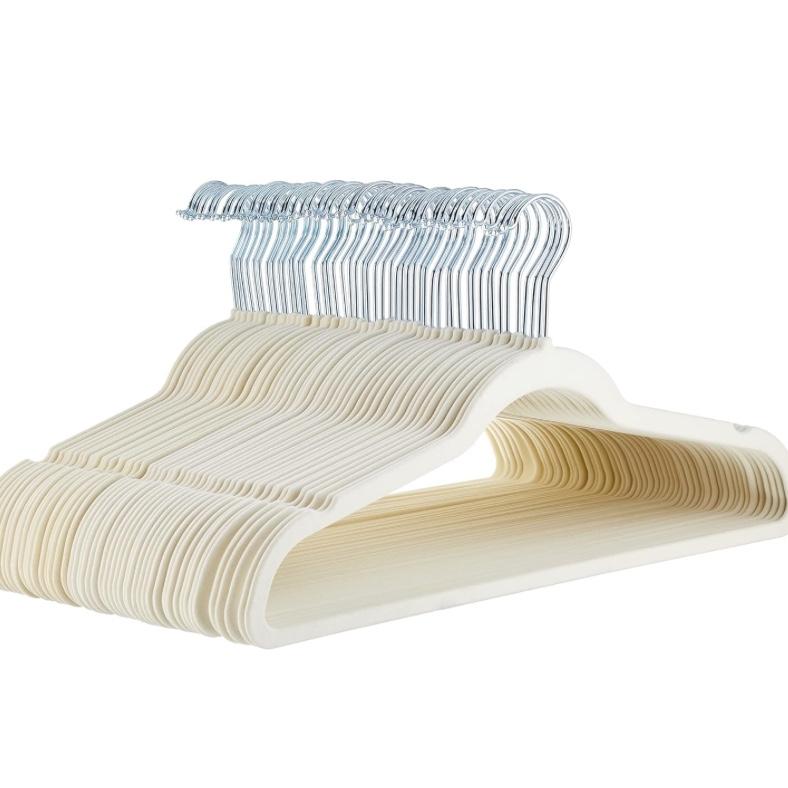 Amazon Basics Slim, Velvet, Non-Slip Suit Clothes Hangers, Pack of 100, Ivory/Silver