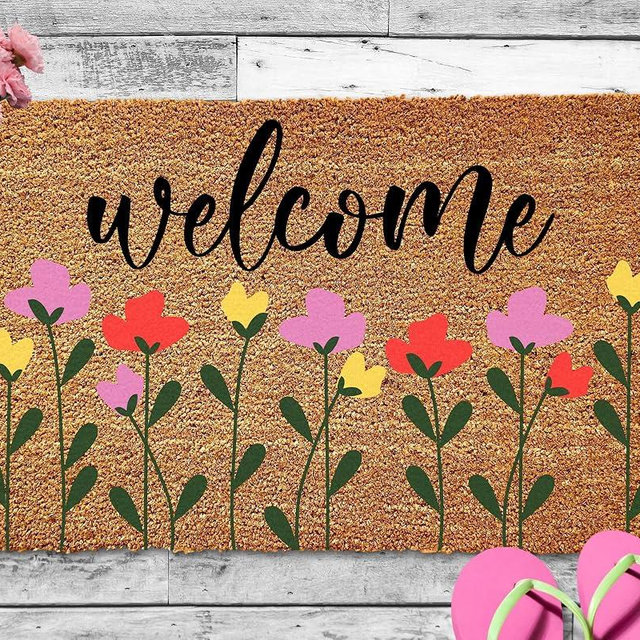 fmrsok Wildflower Spring Doormat 16"W x 24"L Multicolor Floral Rustic Coir Doormat