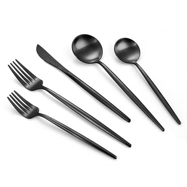 VANVRO Matte Black Silverware Set, 20-Piece Stainless Steel Flatware Set, Tableware Cutlery Set Service for 4, Satin Finish Utensils Set, Knife Fork Spoon Set for Home and Restaurant, Dishwasher Safe