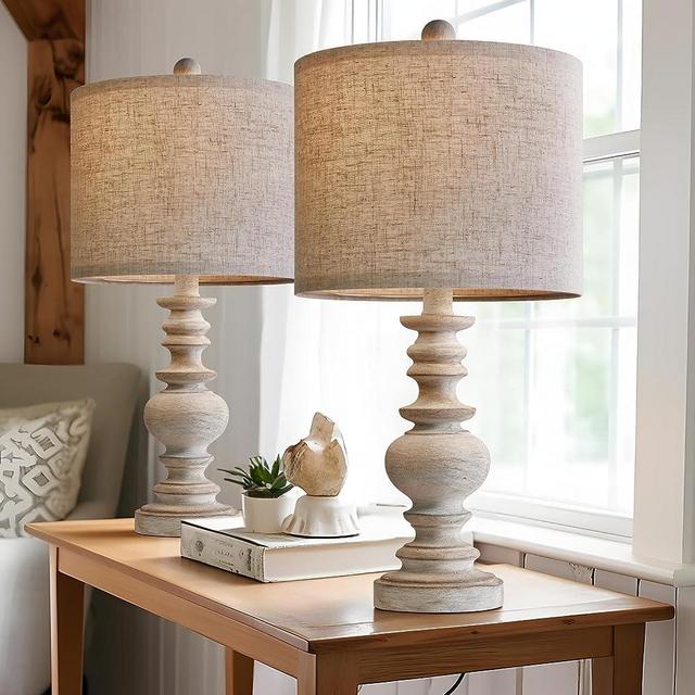 BOBOMOMO Tradition 20" Rustic Table Lamp Set of 2 for Living Room Bedroom Bedside Desk Lamps Bedroom Nightstand Vintage Lamps Linen