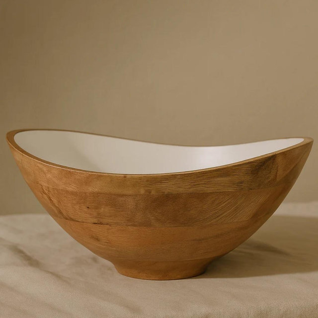 Palmer Wood + White Salad Bowl