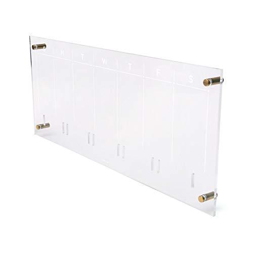 russell+hazel Acrylic Weekly Wall Calendar, Clear and Gold-Tone, Includes Wet Erase Markers and Mounting Hardware, 24” x 10” x .25”