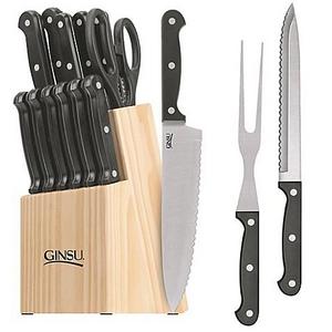 Ginsu Essentials 14-Piece Cutlery Set with Natural Block and Carving Knife