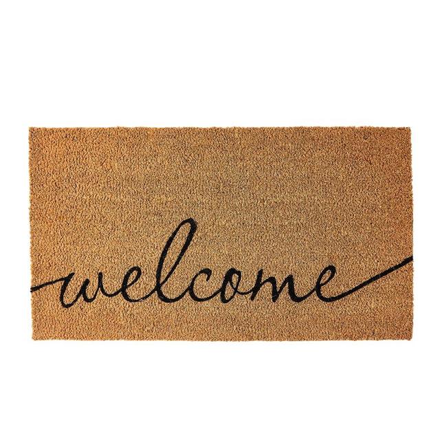 KANKUN Coco Coir Door Mat with Heavy Duty Backing, Welcome Doormat(17" x 30") for Entrance, Easy to Clean, Entry Mat for Front Porch, Outdoor and Indoor Uses, Home Decor, Cursive Welcome