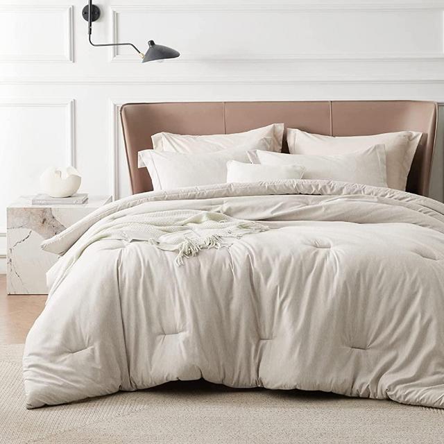 Bedsure Full Comforter Set - Beige Comforter Full Size, Soft Bedding for All Season, 3 Pieces Cationic Dyeing Bedding Set with 1 Comforter and 2 Pillow Shams
