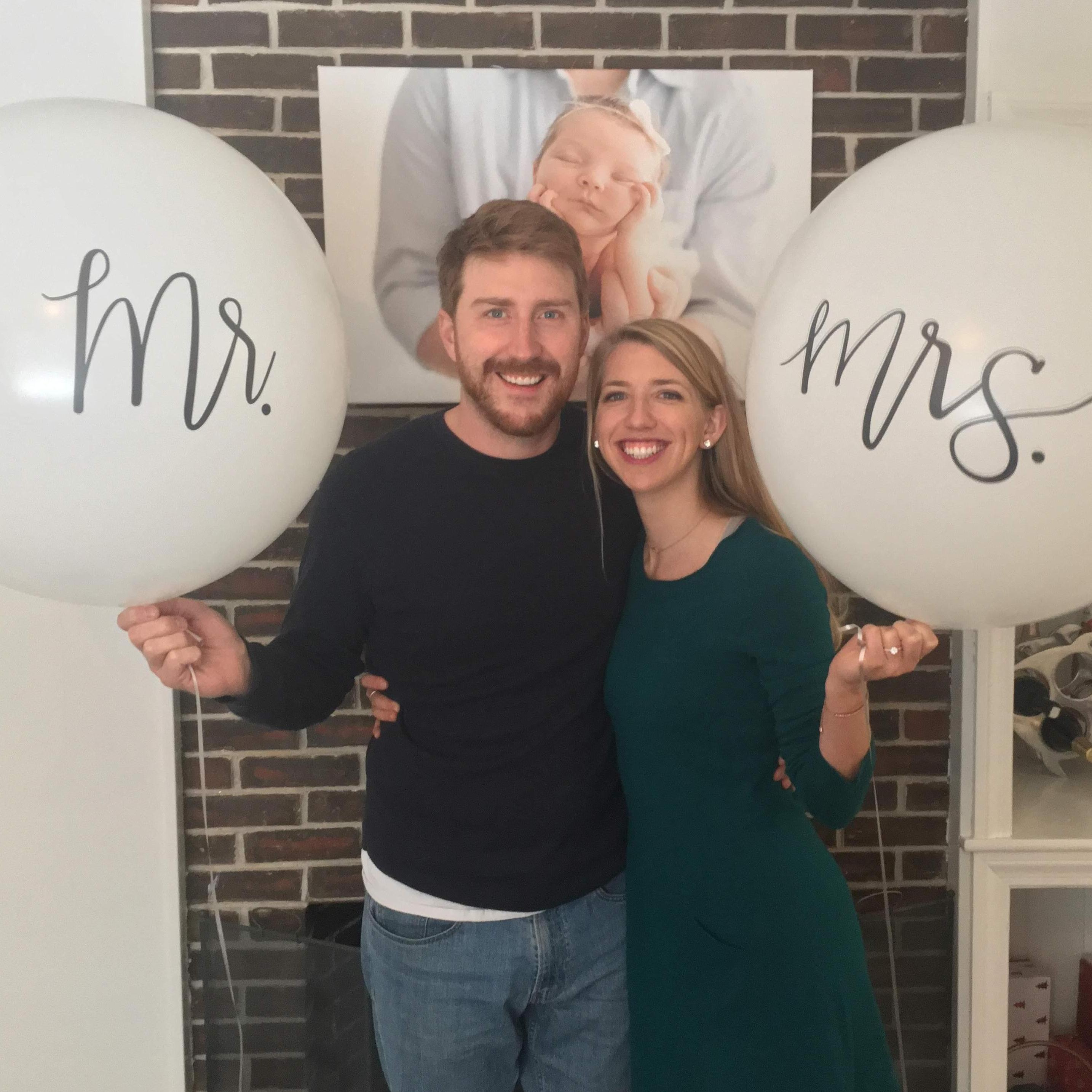 At our engagement party (with Abbey in the background)