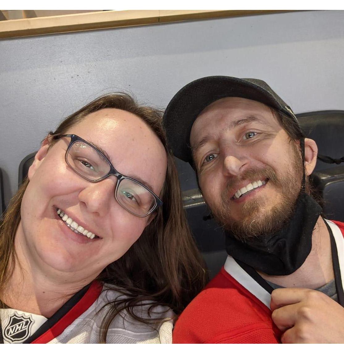 Us sporting our Blackhawks gear at the Blackhawks/Avalanche home opener