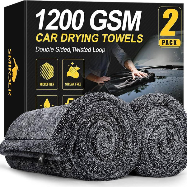 2-Pack 1200 GSM Car Drying Towels – Microfiber Towels for Cars (36" x 24"), Ultra-Absorbent, Streak-Free, Scratch-Free, No Water Spots, Double-Twist Pile & Edgeless Design