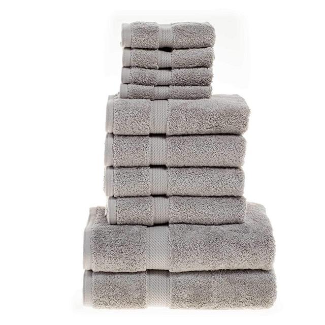 SUPERIOR Egyptian Cotton Solid 10-Piece Towel Set, 10PC, Silver
