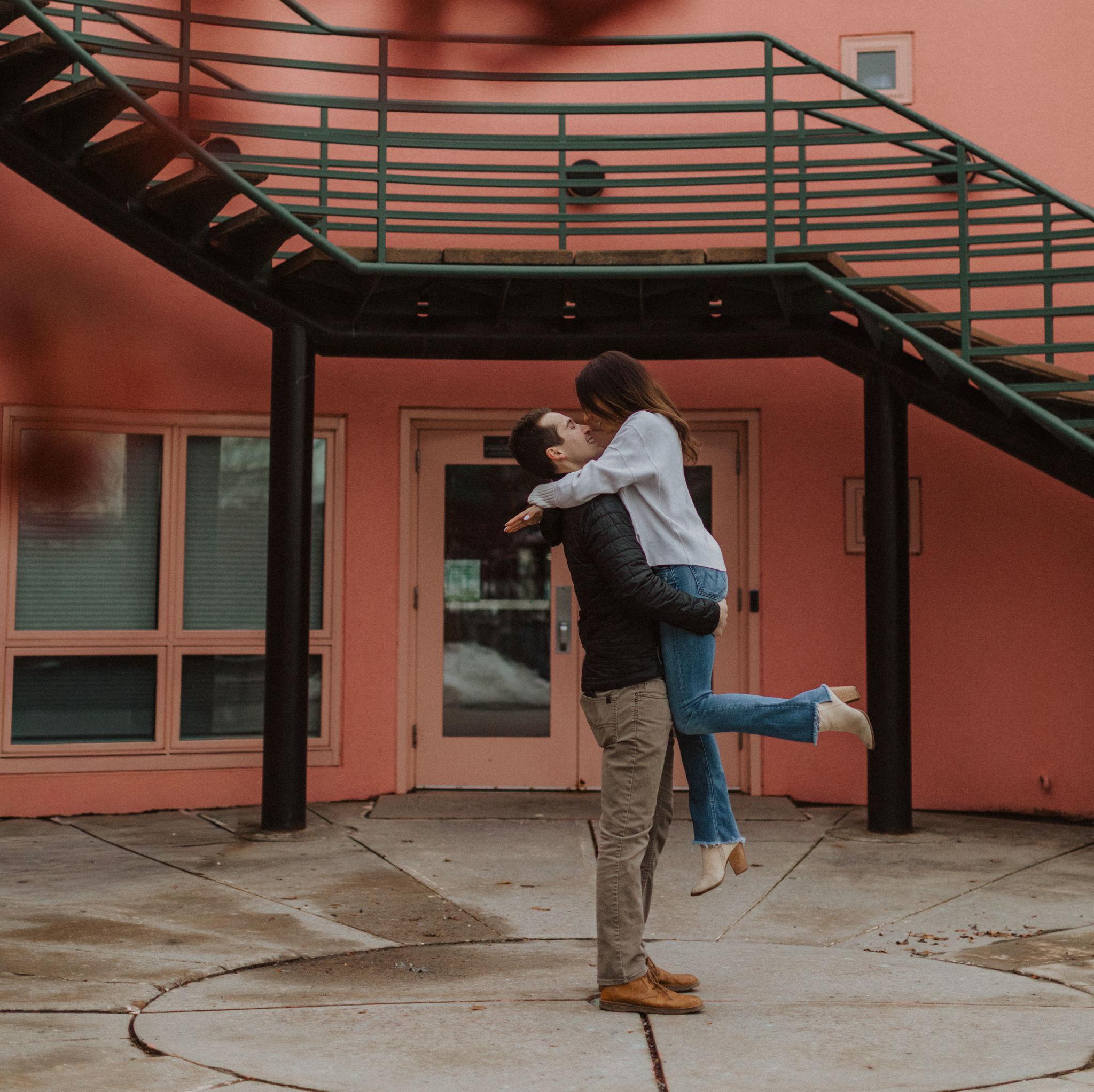 Engagement Photos Outside of the apartment we met in, Winter 2026