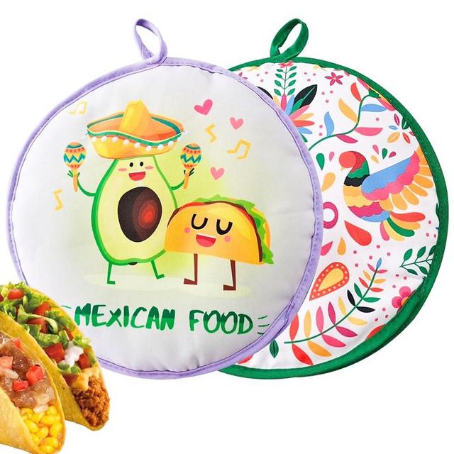 Duthcbw 2 PCS L Tortilla Keepers, Upgrade Insulated Pouches for Toasty Tacos, Naan, Pizza & Flour Tortillas, Microwavable Tortilla Warmers, Classy Design, Perfect for Family Feasts, Green/Purple