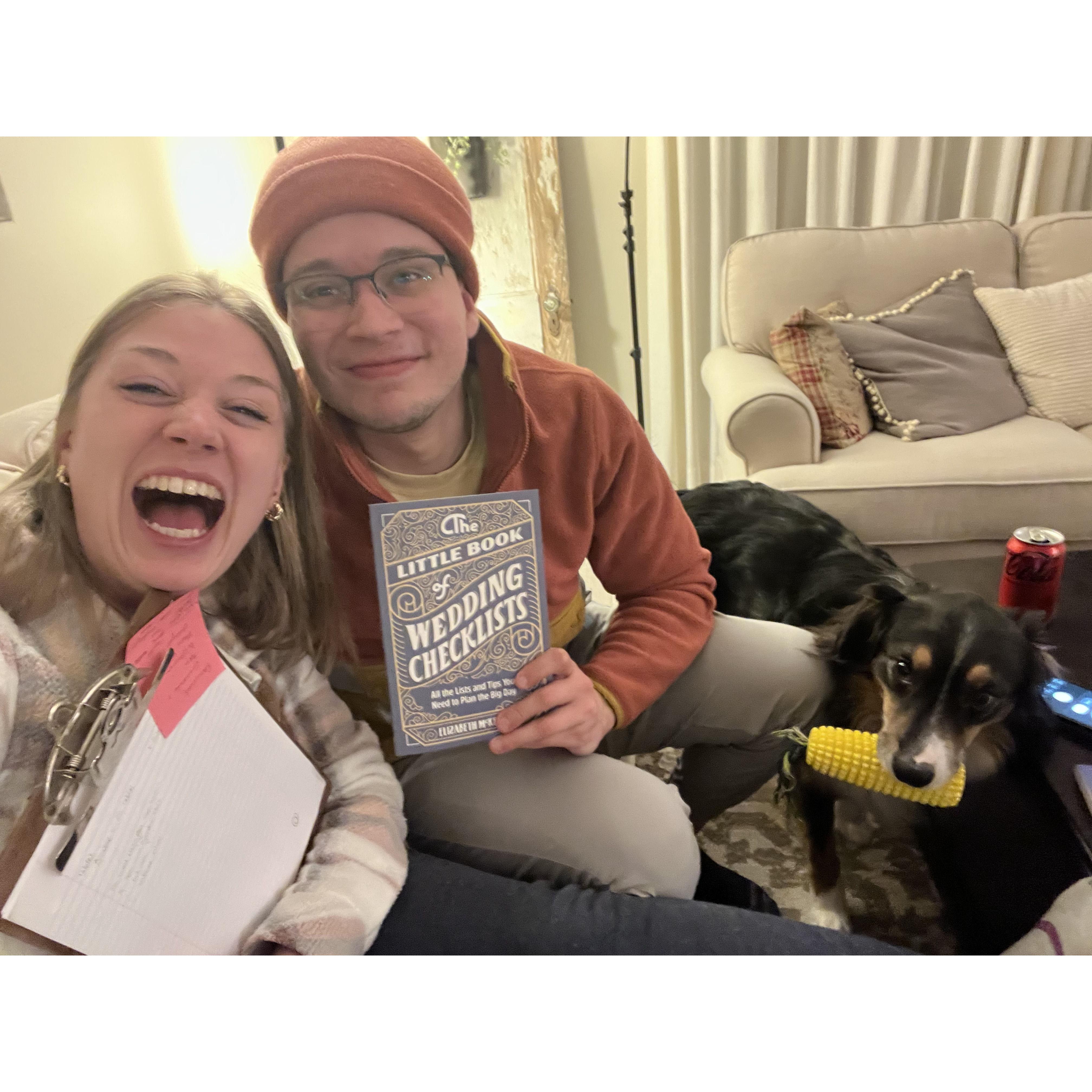 The first day of wedding planning! Thank you Sandra for our book of to-do's!