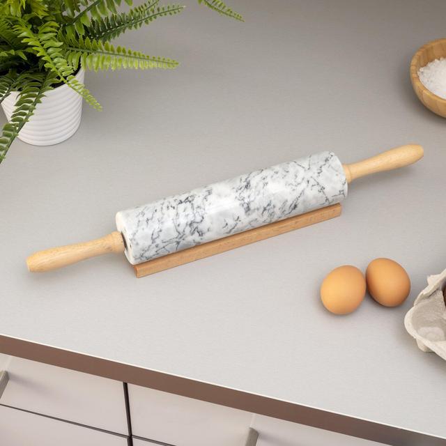 Home Basics Marble Rolling Pin with Easy Grip Handles and Display Stand
