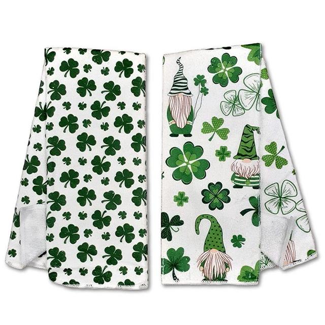 IM Customization St. Patrick's Themed Kitchen Dish Towels - Set of 2 - Shamrocks | Gnomes