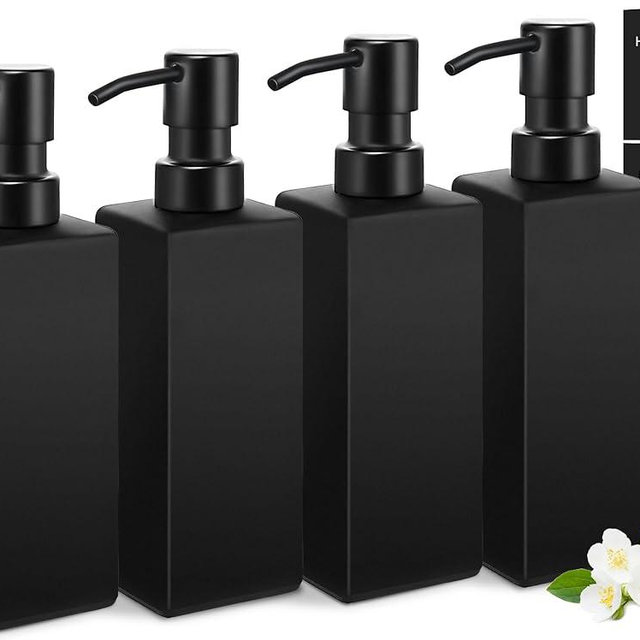 GMISUN Black Soap Dispenser, Hand Soap Dispenser Bathroom, 12 fl oz/350ml Glass Soap Dispensers with Stainless Steel Pump, Refillable Liquid Dish Dispensers for Kitchen, Modern Soap and Lotion Bottle