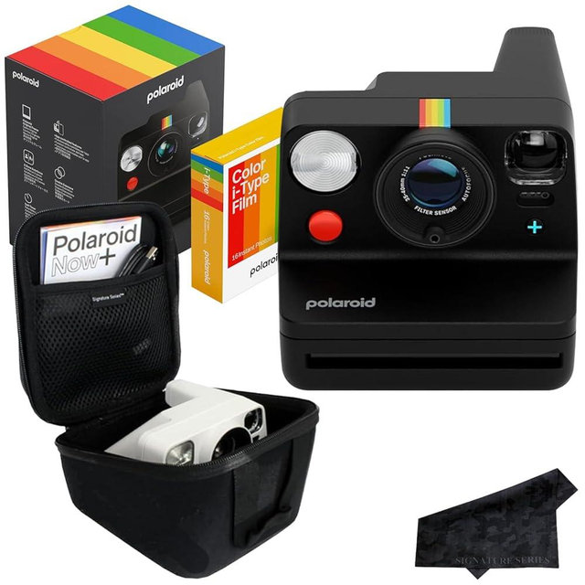 Polaroid Now+ 3rd Generation Bluetooth i-Type Instant Camera with 16 Color Film Photos, Black | App Controlled with Signature Series Case Bundle