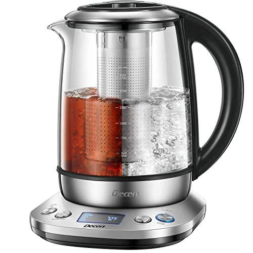 Electric Kettle 1.7L Tea Kettle with Removable Tea Infuser, LCD Display Stainless Steel Glass Boiler Hot Water Tea Heater, 120 Mins Keep Warm & Variable Temperature, 1200W