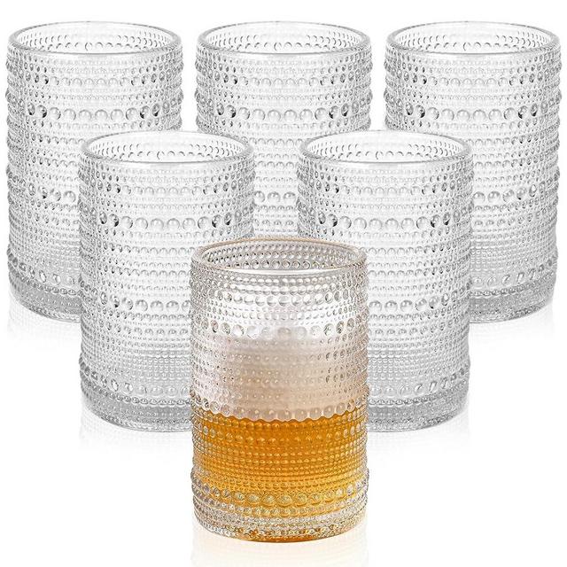 ZMOWIPDL Vintage Glassware Drinking Glasses Set of 6,15 oz Hobnail Glass Cups,Embossed Clear Water Tumbler,for Beer,Cocktail,Whiskey,Juice and Various Mixed Drinks- 1 Cleaning Brush