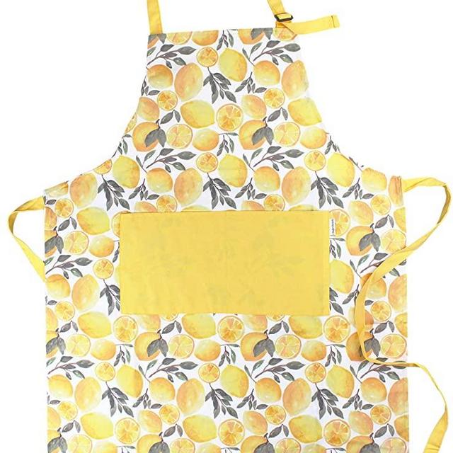 Sage and Stitch Adjustable Neck Cooking Apron for Women 27'' x 33'' Machine Washable with 2 Pockets for Chef BBQ Baking - Yellow Lemons