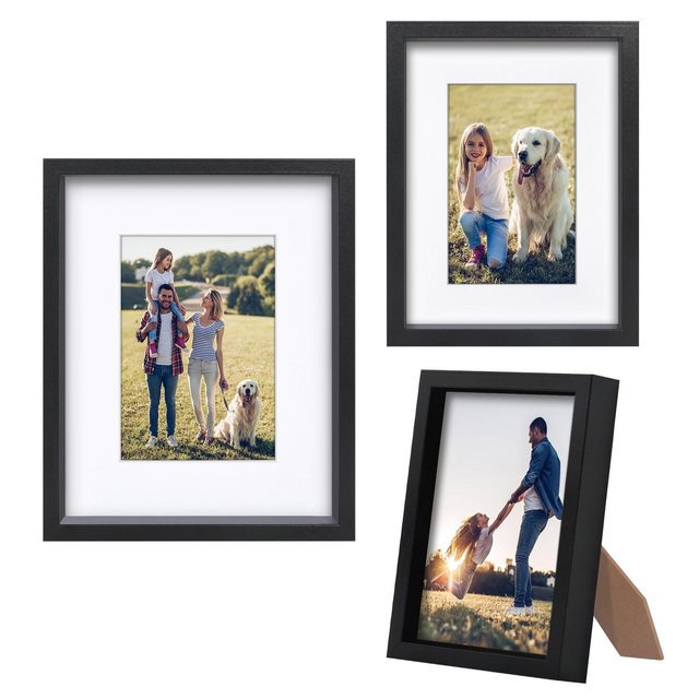 Americanflat Set of 3 Picture Frames - 5x7, 6x8, 8x10 Frames with Deep, High-Quality Molding - Use as 4x6 and 5x7 Frames with Mat - Black