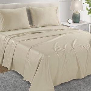Queen Sheet Set - 800TC Egyptian Cotton Bedding Sheets & Pillowcases for a Comfortable Sleep Experience - Soft, Durable and Luxurious 4PC Sateen Weave Ivory Bed Sheets for Queen Size Bed