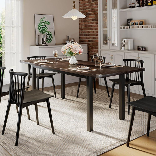 iPormis Extendable Dining Table for 4-6, 47.3''-63'' Kitchen Table with Metal Base, Rectangular Dining Room Table, Space-Saving, Espresso