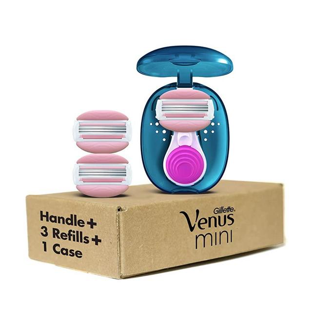 Gillette Venus Mini On The Go Women's Razor Handle with 3 ComfortGlide White Tea Scent Blade Refills + 1 Travel Case