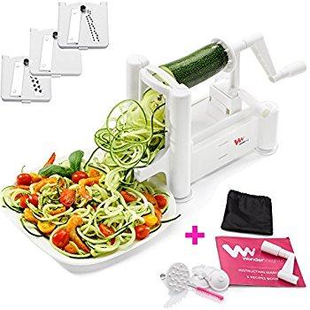 Spiralizer 5-Blade Vegetable Slicer, Strongest-and-Heaviest Duty, Best Veggie Pasta & Spaghetti Maker for Low Carb/Paleo/Gluten-Free Meals, With 3 Exclusive Recipe eBooks