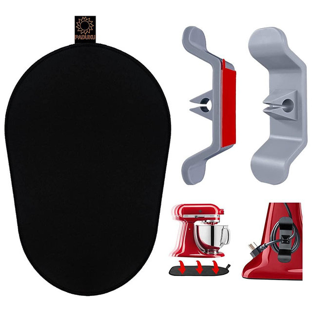 Sliding Mat for Kitchenaid Mixer with 2 Grey Cord Organizers, Mover Slider Mat Pad for 5-8 Qt Bowl-Lift Stand Mixer, Kitchen Appliance Slider Mat Compatible with Professional 600 Stand Mixer