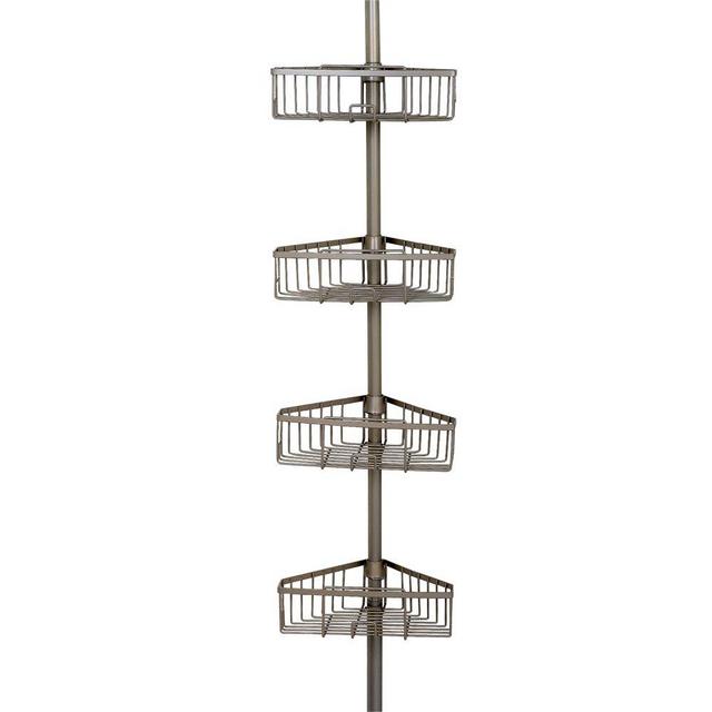 Zenna Home Rust-Resistant Tension Corner Pole Caddy, Satin Nickel