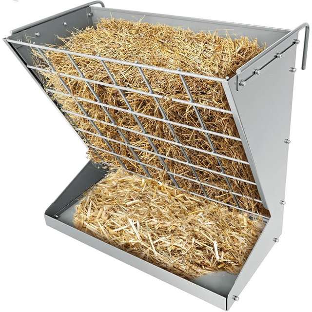 YXJSTO Wall Mount Hay Rack, Heavy-Duty Galvanized Metal 2 in 1 Hay and Grain Feeder, Livestock Feeder with Adjustable Distance, Hay Feeder for Goats, Sheep, Horse