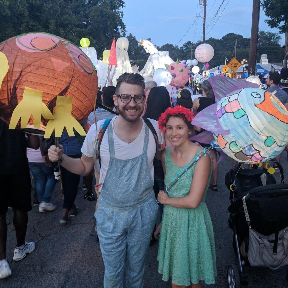 With our spirit animals at the Atlanta Lantern Parade