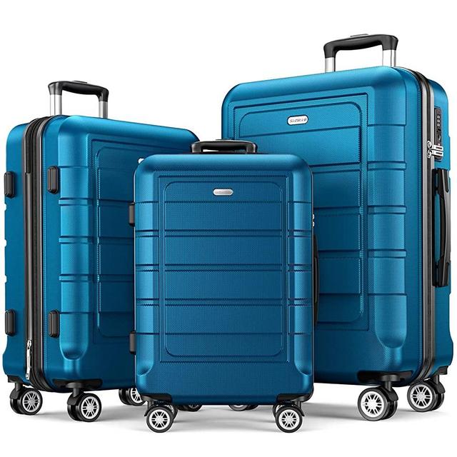SHOWKOO Luggage Sets Expandable PC+ABS Durable Suitcase Double Wheels TSA Lock Sea Blue­