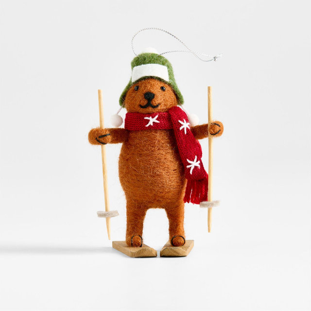 Felted Wool Skiing Bear Christmas Tree Ornament