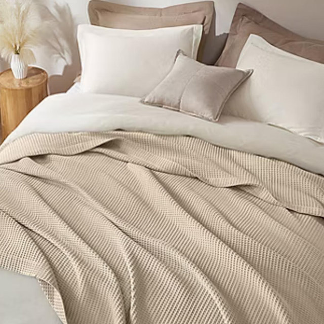 Waffle Weave Cotton Blanket- King, Khaki