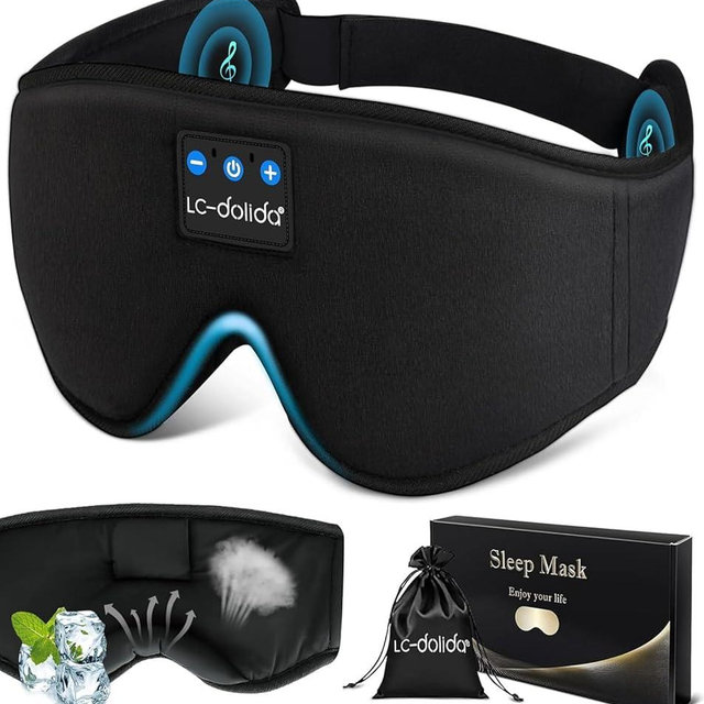 LC-dolida Sleep Mask with Bluetooth Headphones, Sleep Headphones Bluetooth Sleep Mask Eye Mask Pressure Relief Night Sleeping Headphones for Side Sleepers Best Gift and Travel Essential