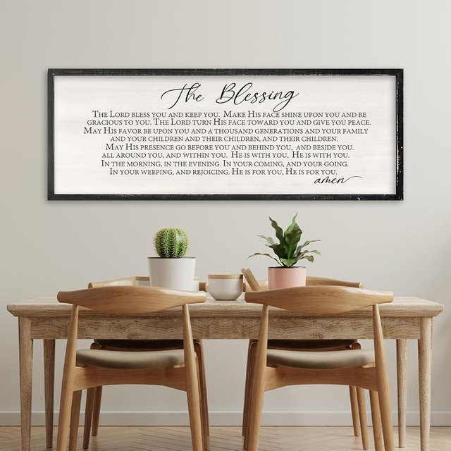 The Blessing Christian Song Lyrics Wall Decor 40x15 Inch May The Lord Bless You Religious Scripture Home Sign Wood Framed Modren Living Room Bible Verse Wall Art Hanging Decoration (Black)