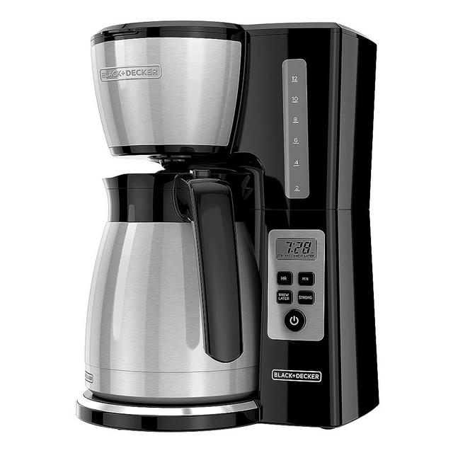 BLACK+DECKER 12 Cup Thermal Programmable Coffee Maker with Brew Strength and VORTEX Technology, Black/Steel, CM2046S