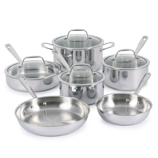 T-fal Pro Tri-Ply Stainless Steel, 10 Piece Cookware Set, Silver