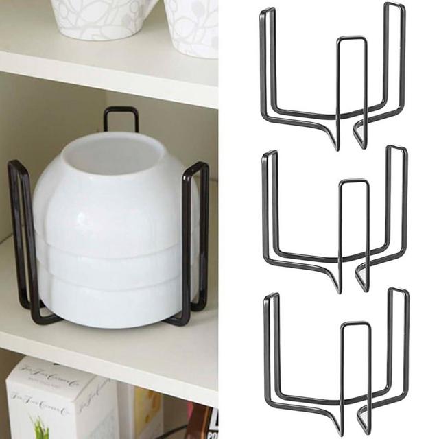 Bowl Plate Holder, Kitchen Countertop Organizer, Bowl Holders Organizer Fit for 6.5 Inches Diameters Bowl, Bowl Organizer 4 Pack for Kitchen Drawer, Countertop, Cabinet, Shelf, Cupboard(Black）